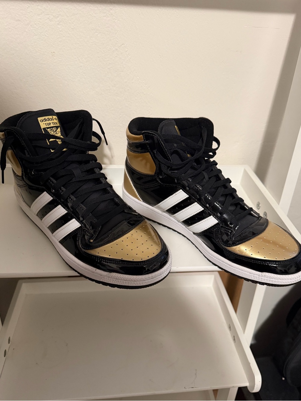 adidas Men’s High-Top Sneakers in Black, Gold and White 10.5